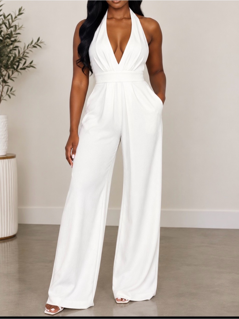 Fashion Nova White Halter Wide-Leg Jumpsuit